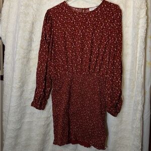 Vestique Dark Auburn Ditsy Floral Long Sleeve Dress Size Large